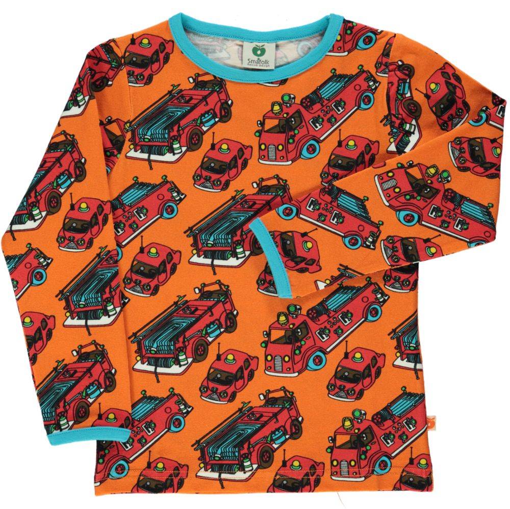 Langærmet bluse med brandbil - Orange / 80 cm