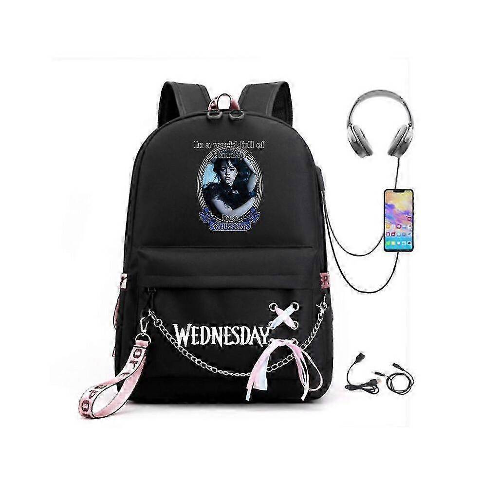 (picture color9) Wednesday Addams Backpack Mirabel Madrigal School Bags USB Charging Backpack Travel Notebook Schoolbag for Kids Students 25-26s