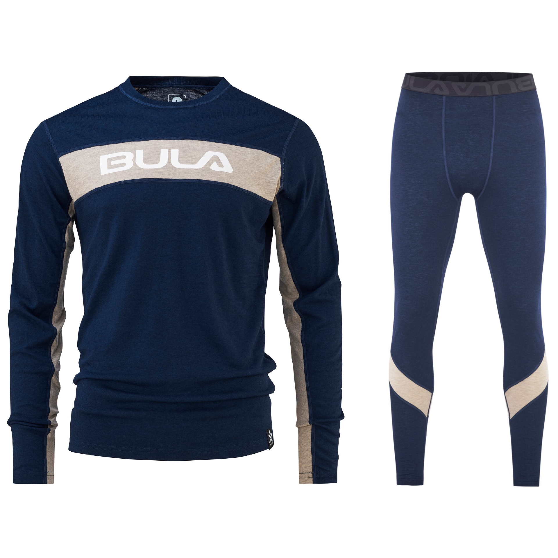 Bula Retro Merino Wool Crew Skiundertøj Sæt Herre - Navy - L