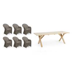 Brafab Paulina & Brutus matgrupp Rustik med beige dyna 6 karmstolar & bord 220x100 cm