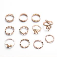 HÅNDLAVEDE RINGE 11-delt sæt Blomstertekstureret Angst Ring til Med