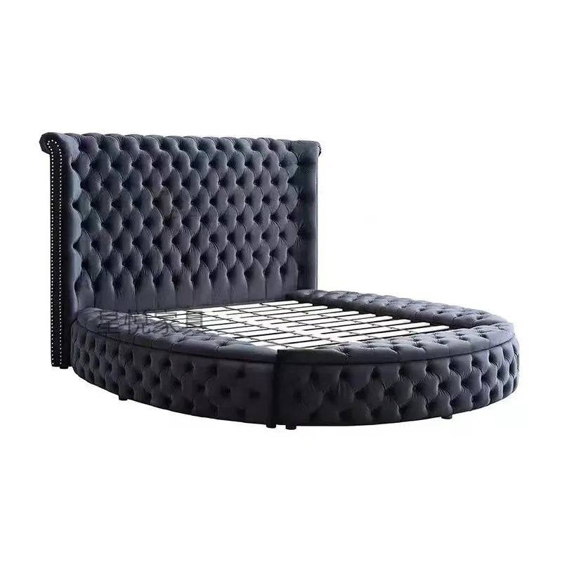 European Princess Round Bed Unique Elegant Villa Modern Double Bed Black Queen Cama Luxury Bedroom Set Furniture - style D no mattress / 1200mmx1900mm