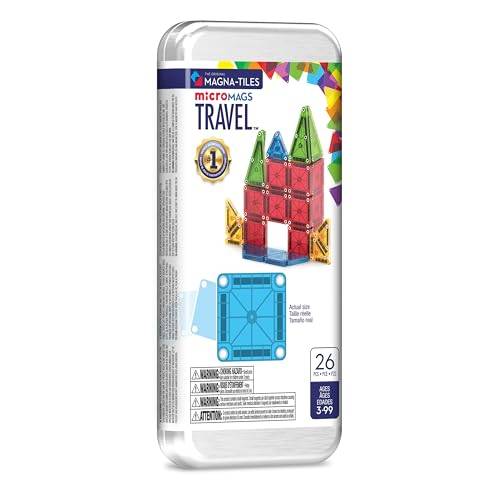 MAGNA-TILES MicroMAGS 26 delar magnetisk resebyggsats – levande färger, det ursprungliga magnetiska byggmärket