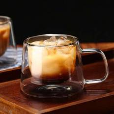 1 st. dubbelskiktad isolerad espressokopp med handtag - 200 ml/6,76 oz - Perfekt för varma och kalla drycker - Idealisk för latte, cappuccino, mjölkte - Multifärgad (Dubbel lager rund kopp,Glas böjt halm - 1 st)