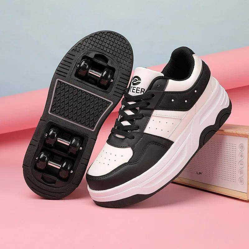 Rullskridskoskor med 6 hjul Sneaker med hjul Skor med rullar 2-i-1 Avtagbara rullskridskoskor för skridskoåkning och parkour