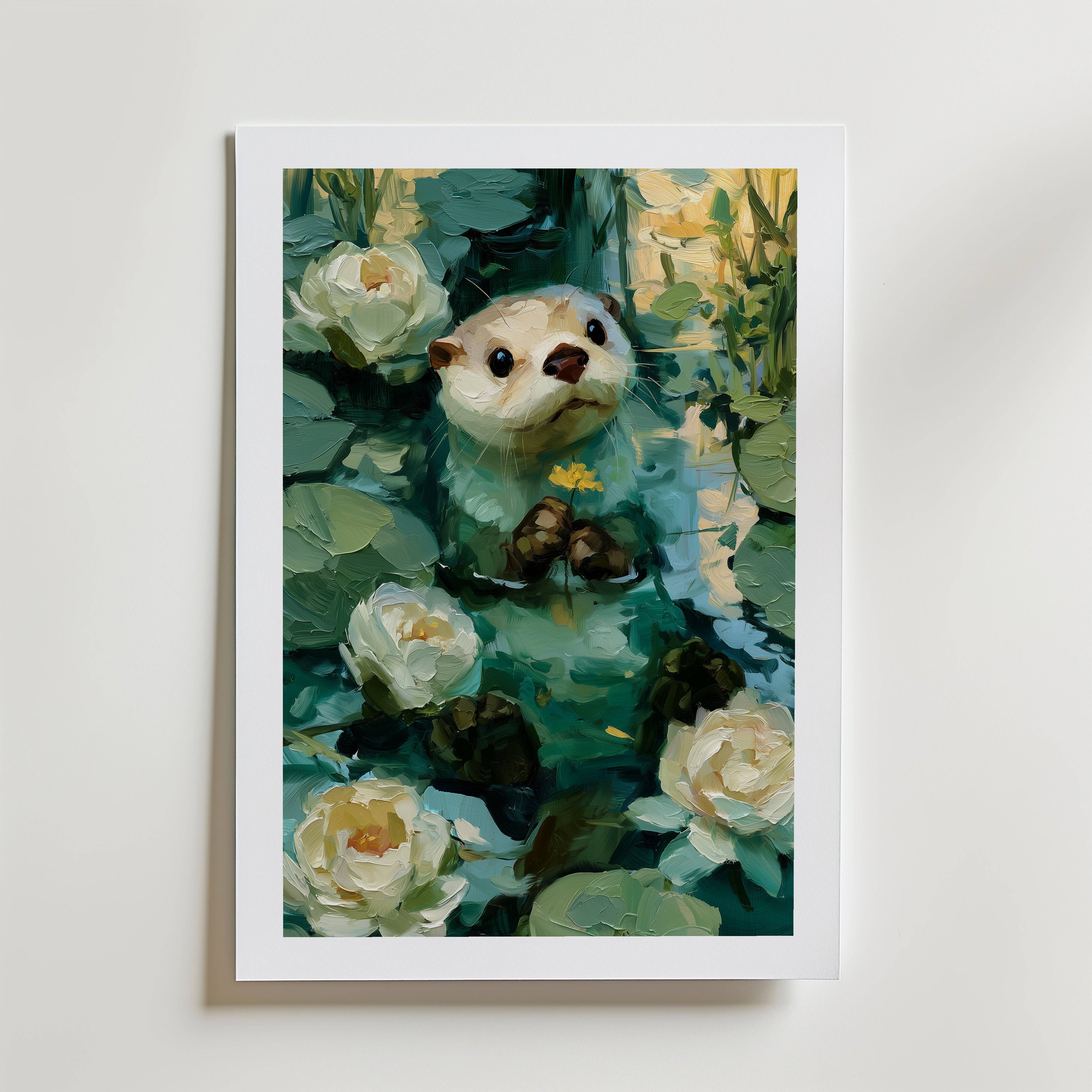 River Otter Poster - Fine Art Poster 21x30 cm Med passepartout