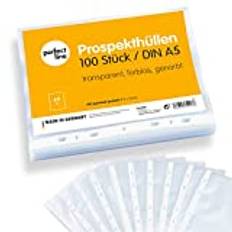 perfekt line 100 plastmappar DIN-A5, plastfickor för A5-papper, transparent, texturerad, matt, syrafria, Dokumentsäkra, Made in EU