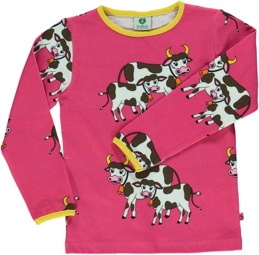 Langærmet bluse med ko - Pink / 2-3
