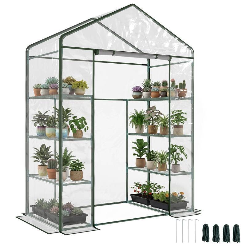 Garden Greenhouse 8 Shelves Transparent Pvc Cover Roll-Up Door 143 X 73 X 195 cm - Transparent