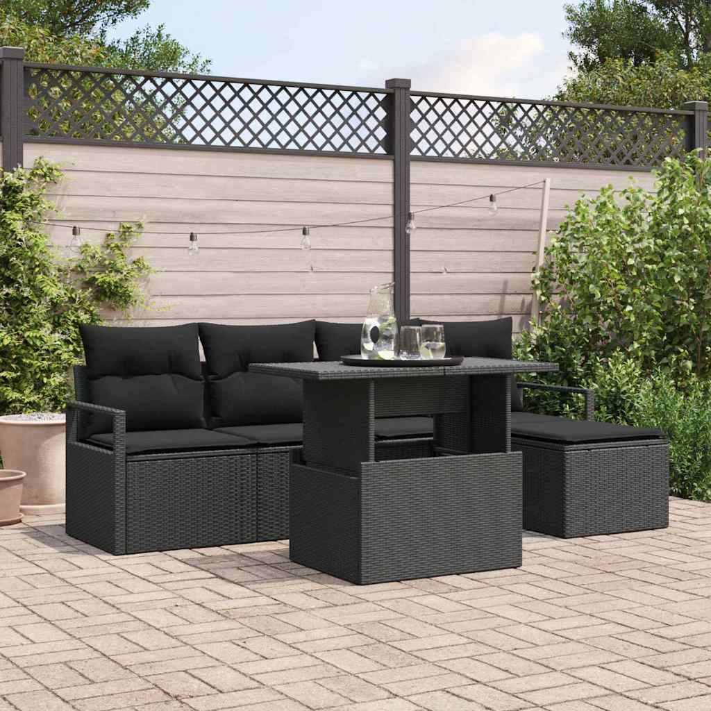 vidaXL Trädgårdsoffset 6 st Svart Poly rattan