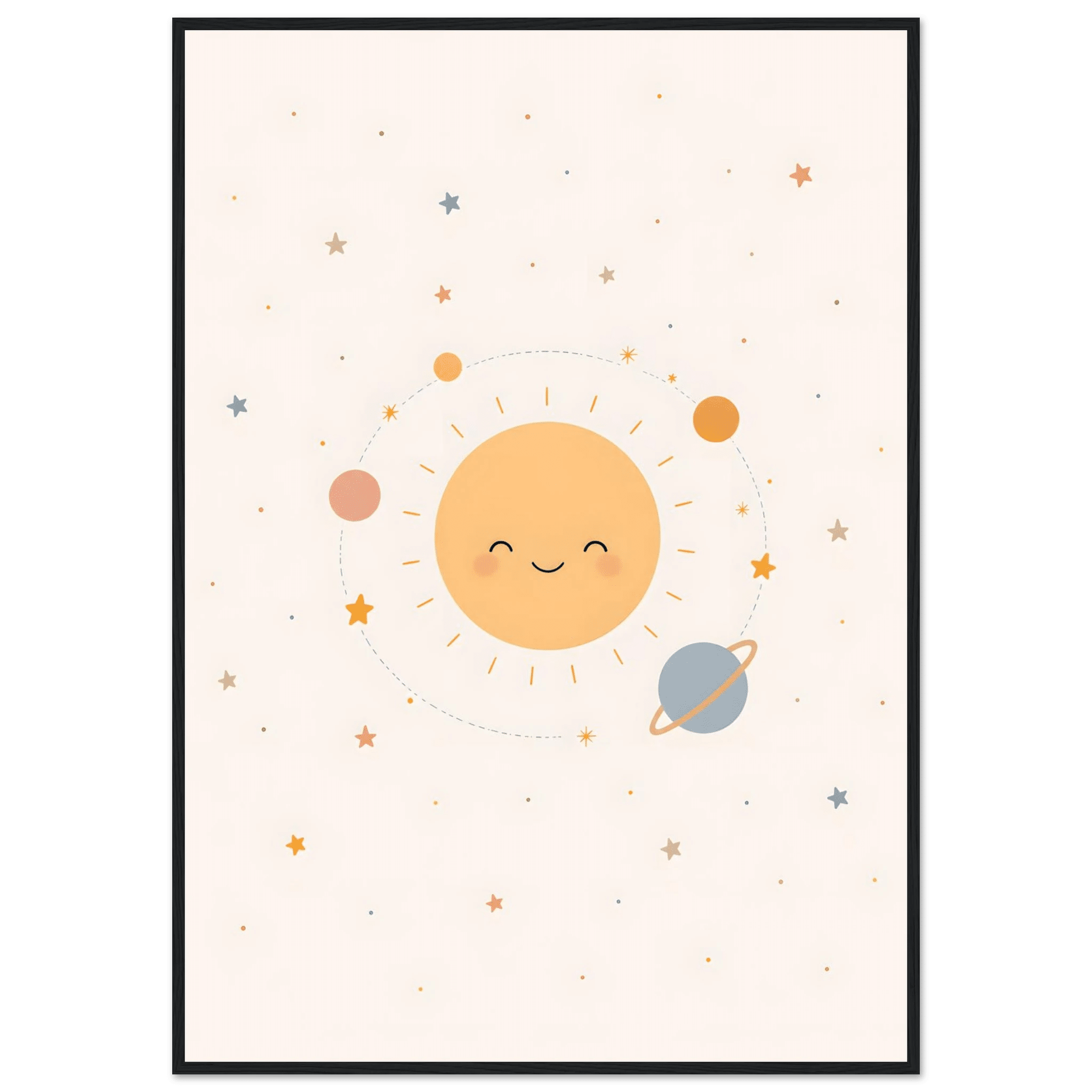 Solen och planeter poster-70x100 cm / 28x40″ / Med ram / Svart