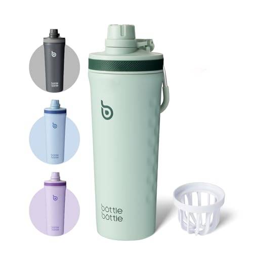 BOTTLE BOTTLE Shaker Edelstahl Trinkflasche 26oz mit Mischkugel – Protein Shaker für Eiweiß & Fitness, BPA-frei, doppelwandig, auslaufsicher, Sportflasche (Grün)