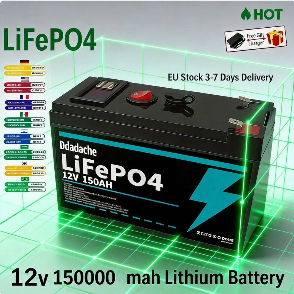 LiFePO4 12V 150Ah Rechargeable Lithium Battery,Built-in BMS,Perfect for Ride on Toys,solar panels,Fish Finders,Power Wheels