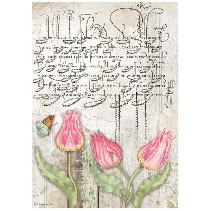 Stamperia A4 Rice Paper - Romantic Garden House Tulips