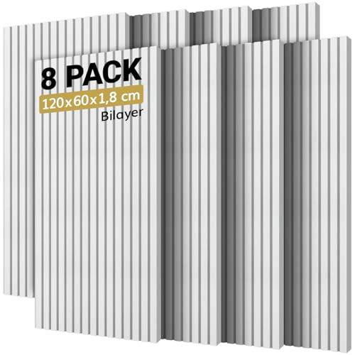 TONOR 8-pack ljudisolerande akustiska paneler i två lager, stora självhäftande, 120x60x1.8cm vidhäftande akustikpaneler, stora ljuddämpande akustiska plattor för dämpning av eko, Vit
