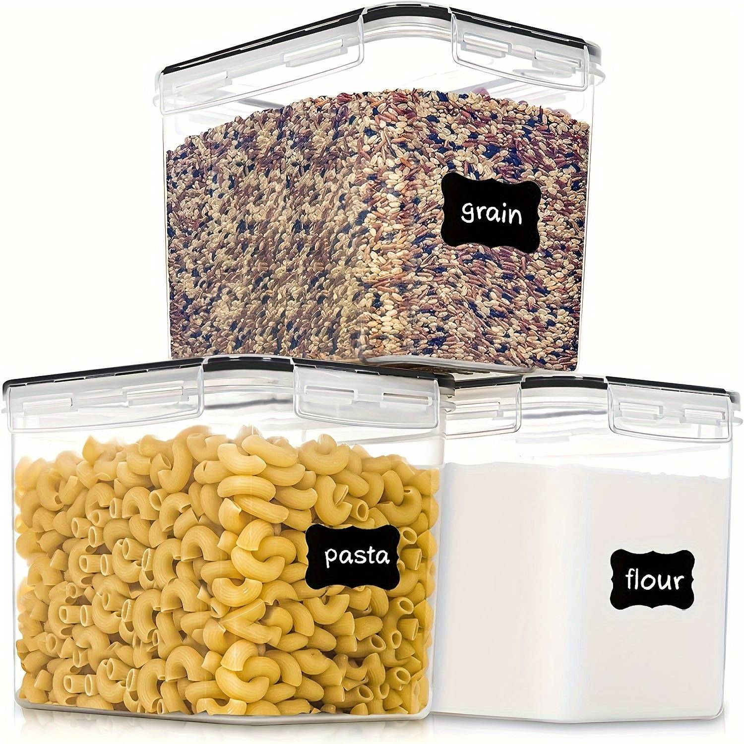 TEMU 3pcs Medium Food Storage Containers With Lids Airtight 3.6l/121.7oz, For Flour, Sugar, Rv Kitchen Supply And Dry Food Storage, Plastic Canisters For Kitchen Pantry Organization