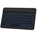 HUOBAO Bluetooth-tangentbord, 7-färgs bakgrundsbelyst trådlöst litet bärbart tangentbord, uppladdningsbart och ultratunt, kompatibelt med iPad/Samsung/Surface Tab/Windows, QWERTY UK-layout