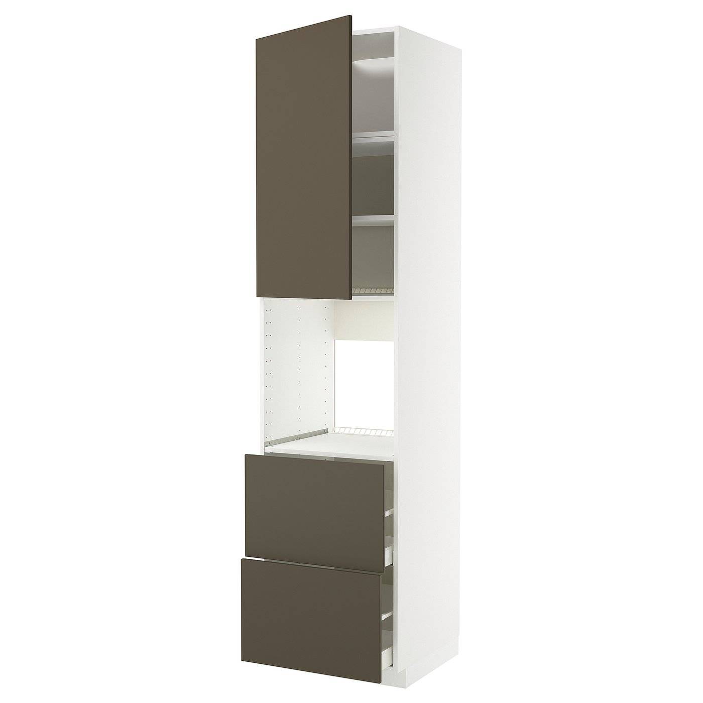 METOD / MAXIMERA högskåp för ugn + dörr/2 lådor, vit/Havstorp brun-beige, 60x60x240 cm