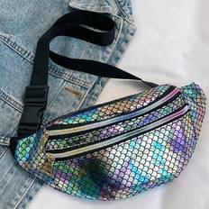 New Women Holographic Fish Scale Fanny Pack Shoulder Crossbody Chest Bag MusicFest Y2KFest Back To School - Multicolor