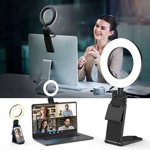 Upgrade Ringlicht 5” für Laptop Handy PC,Videokonferenz,Stativ Handyhalter | 10W,CRI 98+,3 Lichtfarben und 10 Helligkeitsstufen 360°Drehbar Ring Light für Videos,Zoom,Streaming,Homeoffice,YouTube,TikTok