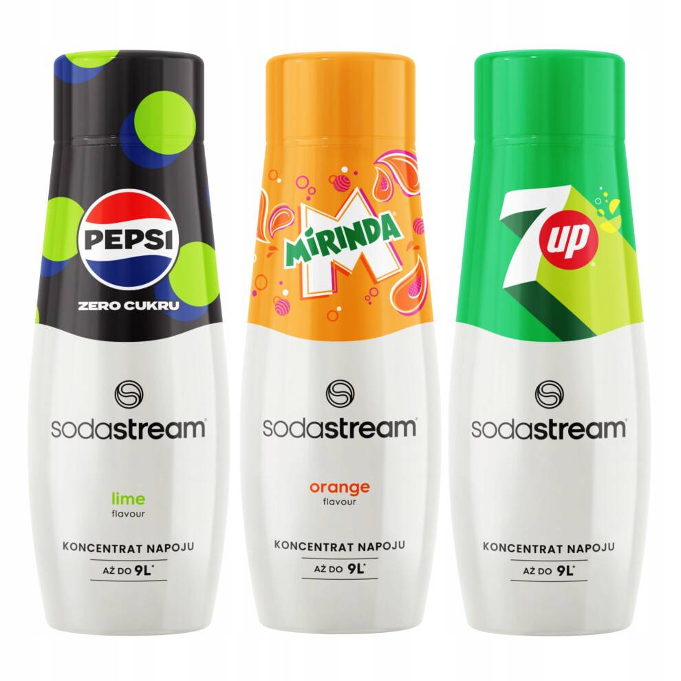 Sæt med 3 sirup til Sodastream Pepsi Max Lime + Mirinda + 7UP Free