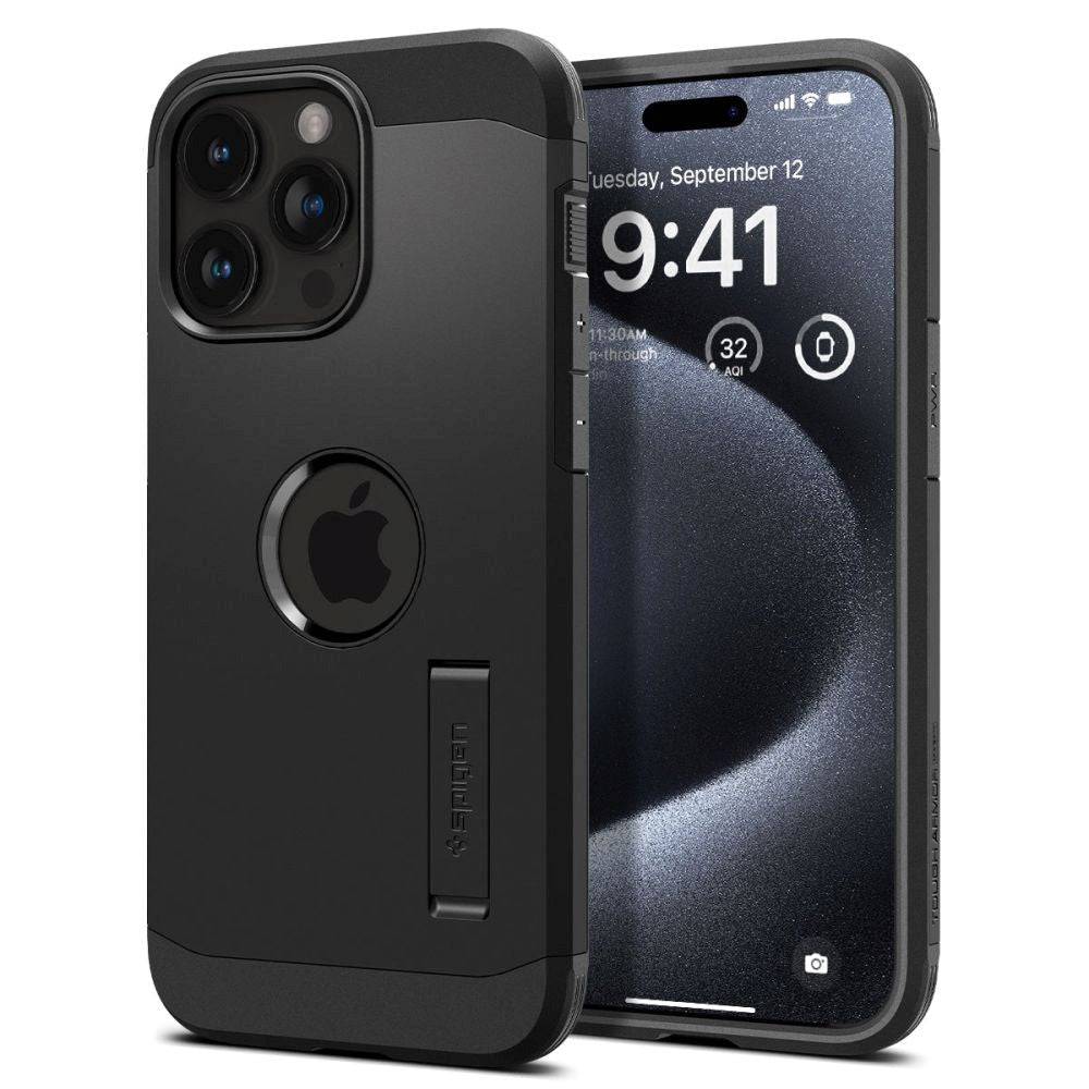 iPhone 15 Pro Max Spigen Tough Armor Cover m. Kickstand - MagSafe Kompatibel - Sort - (DEMO)