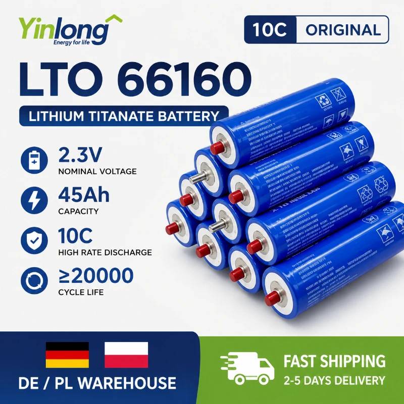 Yinlong 2.3V 45Ah LTO Lithium Titanate Battery 66160 Cell for DIY 12V 24V 48V Solar Energy Storage RV Camper EV Car Audio UPS Backup Power Rechargeable Long Cycle Life High Safety Fast Charge EU