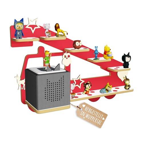 Holzura Kinderregal zur Tonie Aufbewahrung, Wandregal für Toniebox, Regale für Toniebox, Kinderzimmer Wandregale für Musikbox und Tonie figuren, Motiv: Feuerwehr