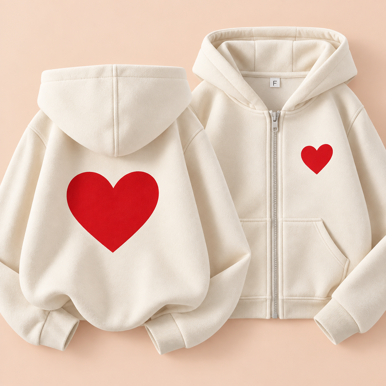 LittleLove – Mjuk & söt – Barnhoodie med hjärtmönster Kräm / 130 (7–8 år) | Pedagogiska Träleksaker