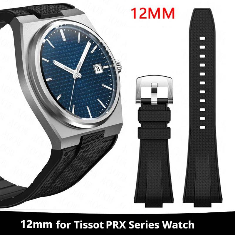 12mm Quick Release Rubber Strap for Tissot PRX Powermatic 40mm T137.407 T137.410 Men Convex Silicone Replace Watch Band Bracelet