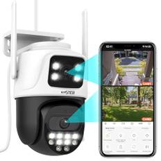 ENSTER 3K Überwachungskamera Aussen WLAN mit Dual-Objektiv Dual-Ansicht, PTZ IP Outdoor Kamera Auto Tracking, aufzeichnung, Personenerkennung Farbnachtsicht 360 Grad,kompatibel mit Alexa