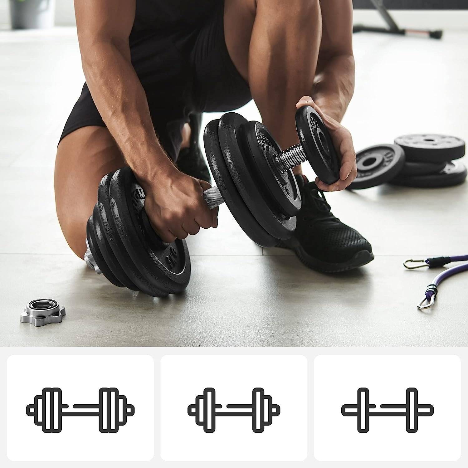 SONGMICS Set of 1 Cast Iron Dumbbells, Adjustable for Men Women Workout, Steel Grip, Fitness Training, Weight Lifting, Home Gym, Black