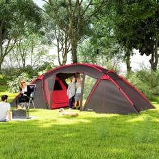 Campingtelt til 6 Personer med 2 Separate Soveafdelinger – UV-beskyttelse, Vandtæt, Grå/Rød