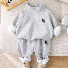 2 st/set babypojke/flicka casual förtjockad fleece med dragkedja och fleecebyxor med elastisk midja, unisex baby vinterkläder - Multifärgad (6-9M,9-12M,12-18M,18-24M,2-3Y)