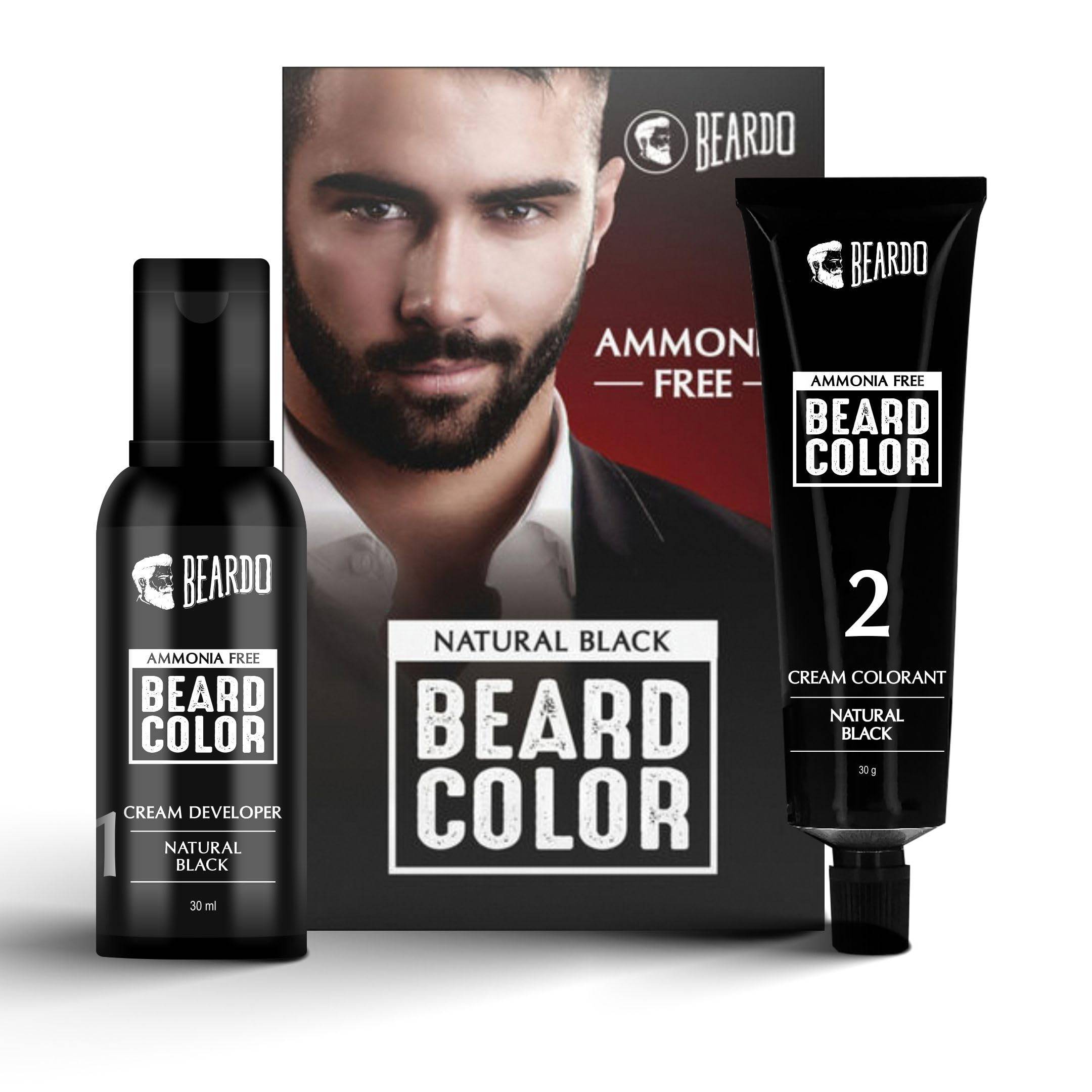 Beardo Skäggfärg För Män - Naturligt Svart, 60ml | Långvarig | Utan Ammoniak | Lätt att applicera, Fläckfri Skäggfärg för män | Hudvänlig Hår
