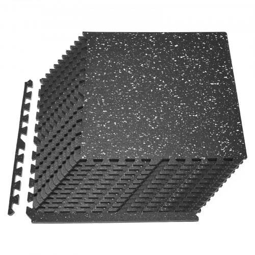 VEVOR Puslespilsmåtte, 24 stk. fitnessmåtter, 610 x 610 x 14 mm, EVA-skummåtte med høj densitet, sammenlåsende bløde gummifliser, beskyttende gulvpolstring med hvide prikker til hjemmetræning/kontor