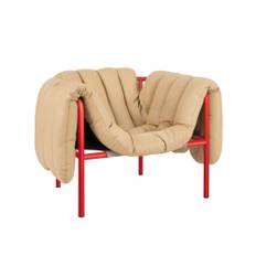 HEM - Puffy Lounge Chair - Sand Leather/Traffic Red - Fåtöljer - Faye Toogood - Röd,Beige - Läder/Naturmaterial/Metall/Trä/Skum