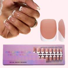 150 st French Gel Nail Strips - 15 storlekar - Kort fyrkantig - Brun & Vit, Förbelagd bas, 3-i-1 Gel Nail Stickers, DIY, Soaking Soaking Soaking Gel A
