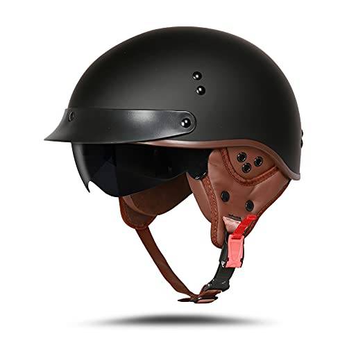 BOSERMEM Motorradhelm Mit Schutzbrille DOT-Zugelassen, Passend für Jethelm Roller Scooter Moped Mofa Chopper Vintage（Matt-Schwarz, M 57-58cm