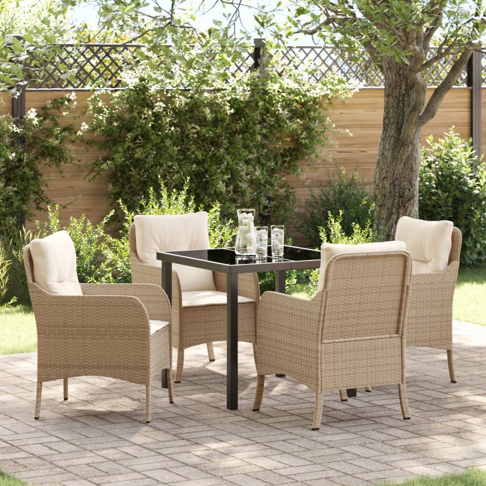Trädgårdsmöbelset 5 st Beige konstrotting