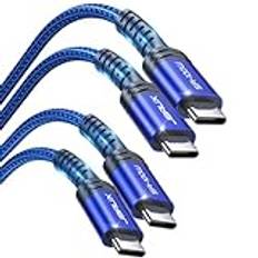 JSAUX USB C Cable(2x1m) 100W/5A Woven Charging Cable, Quick Charge Compatible With iPhone 16/15 Plus/15 Pro Max, Samsung Galaxy S24 S23 A54, MacBook Pro Air M3