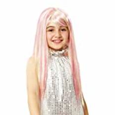 Rosa blandade blonda flickor cosplay-peruk för barn flickor kvinnor sjöjungfru, två färger prinsessa långa raka peruker med lugg för saga anime halloween skola rollspel jul