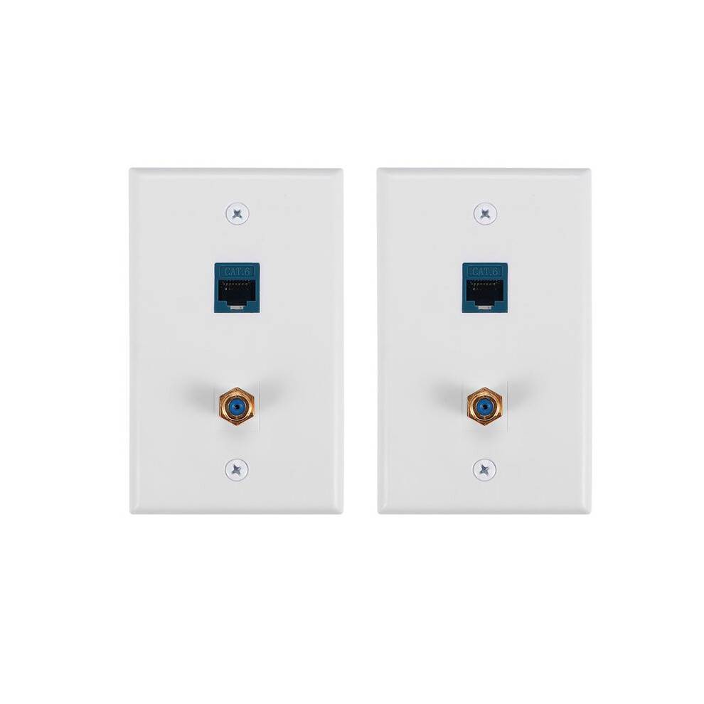 2 Packs Ethernet Coax Wall Plate Outlet with 1 Cat6 Port and 1 Gold-Plated Coax F Type Port RJ45 Wall Plates