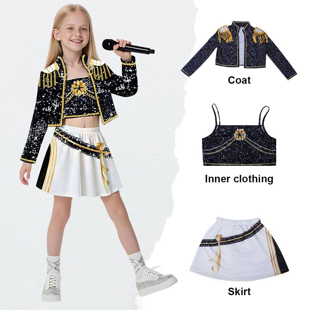 Barn Zoey Mira Rumi Demon Hunters Cosplay Kostym för Flicka Halloweenfest K-Pop Huntrix Golden Rollspel Flygärmsklänning 150cm