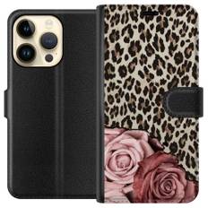 Apple iPhone 14 Pro Sort Tegnebogsetui Leopardrosor