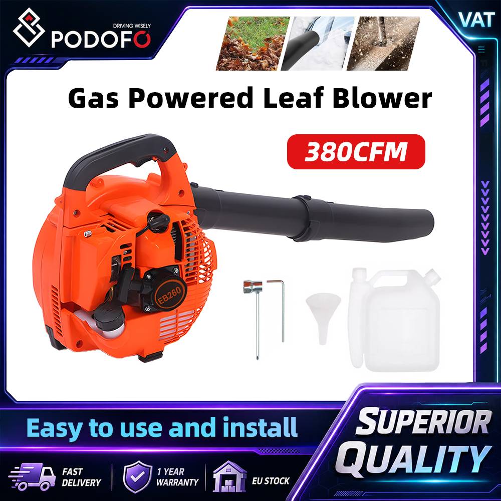 Podofo 7500 RPM Gas Powered Air Blower 2 Stroke Engine 25.4CC Handheld Blower 380CFM Air Volume 0.65L Oil Tank Gas Powered Leaf Blower Powerful Wind Snow Blower For Lawn Snow Blowing And Leaf Blowing