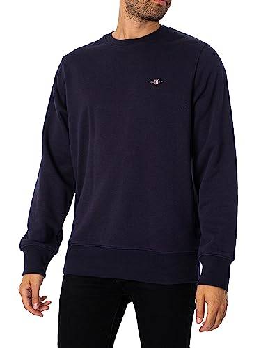 GANT Reg Shield C Neck Sweat Sweatshirt för män, Kvällsblå, XS