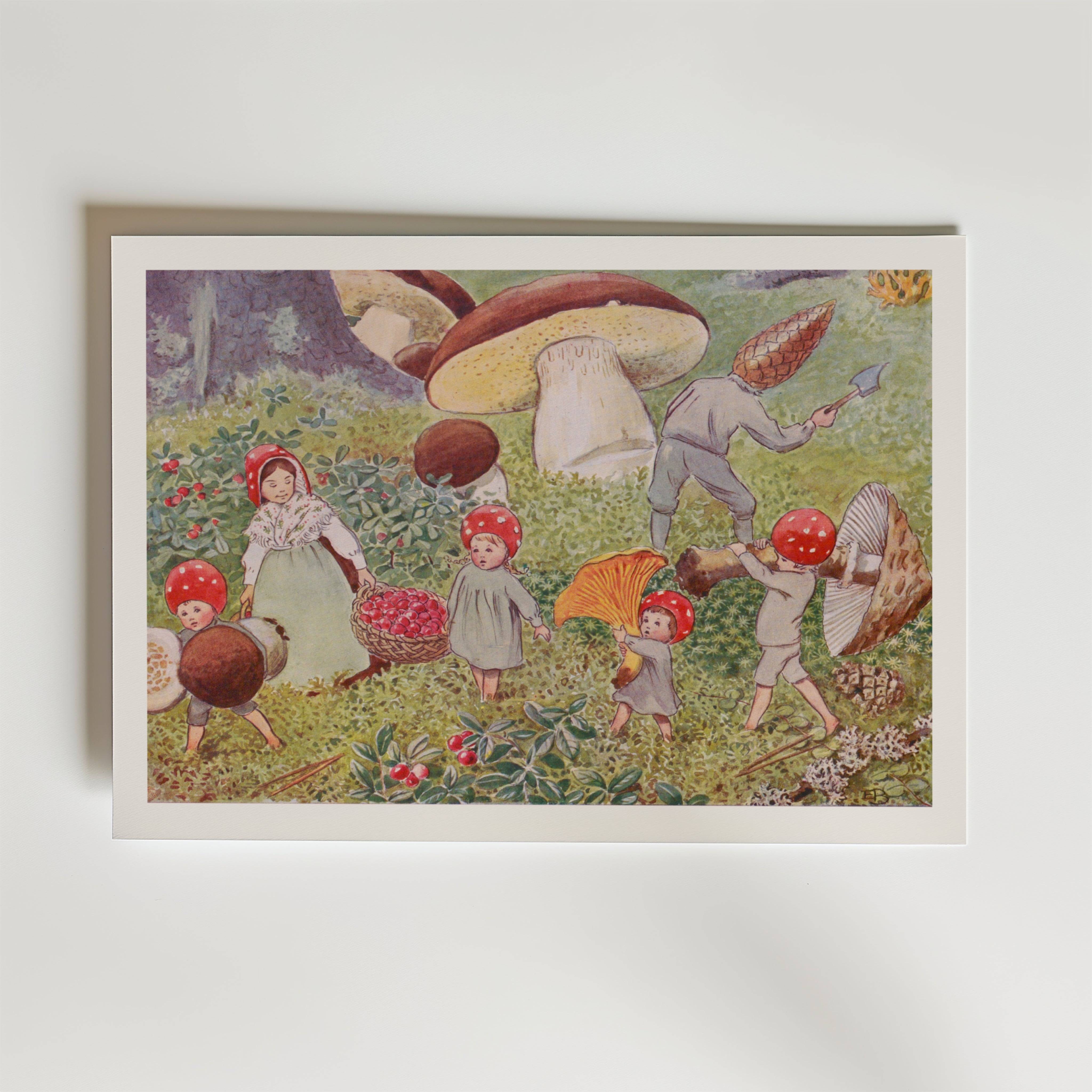 Elsa Beskow Tomtebobarnen Skogsplock Poster - Fine Art Poster 30x40 cm Med passepartout