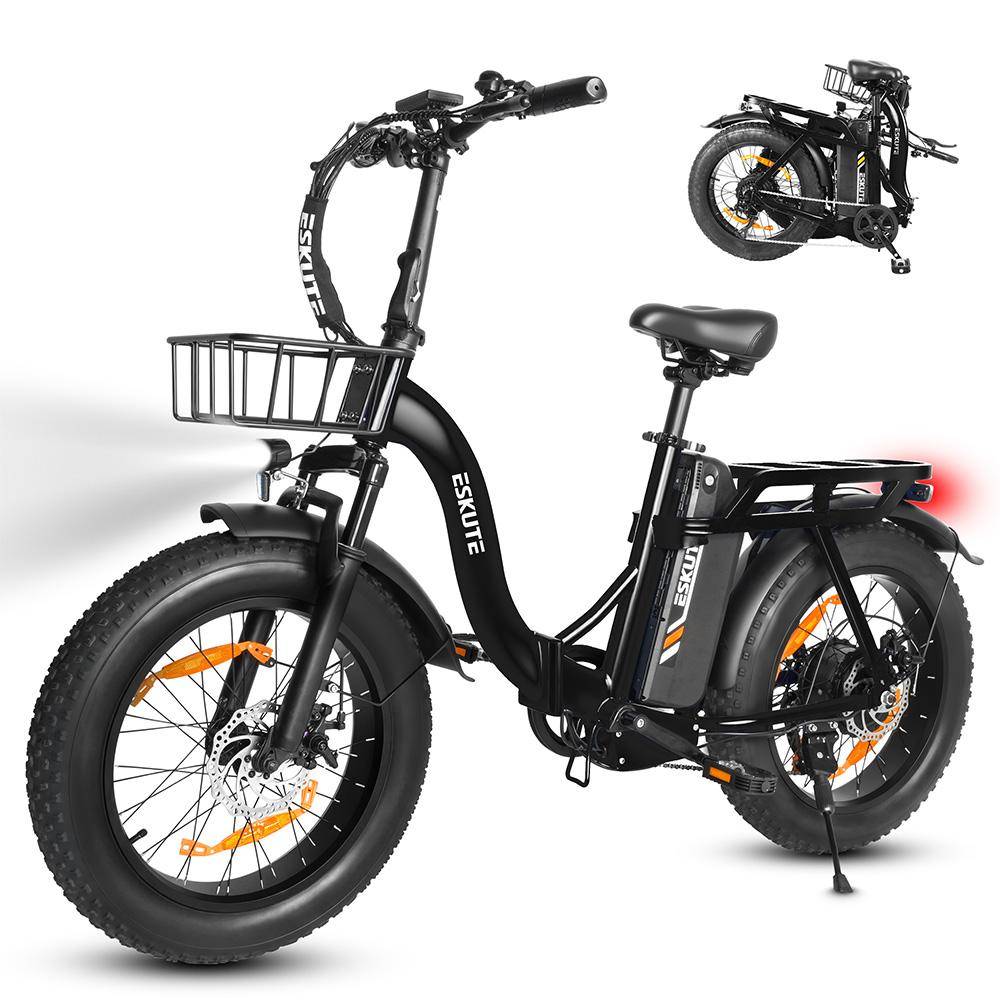 Elektrisk cykel hopfällbar Eskute D202 250W motor 20  fettdäck Stadselektrisk cykel för vuxen Topphastighet 25 km/h Dubbla skivbromsar 48V 20,8Ah Max