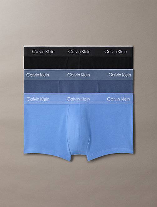3 Pack Low Rise Trunks - Icon Cotton Stretch - Blue - XS